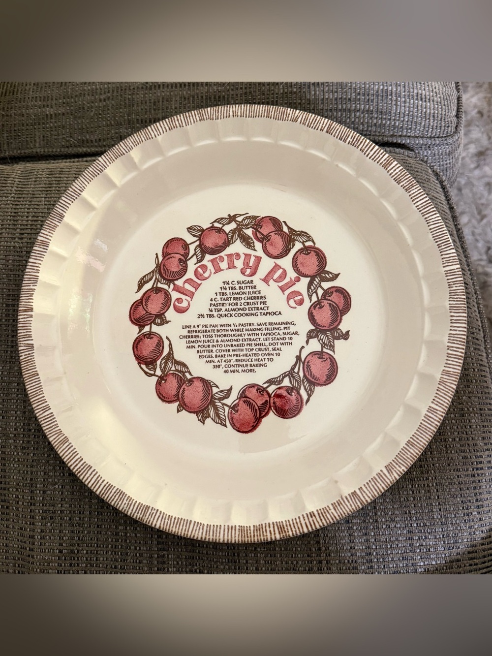 Vintage Cherry Pie Ceramic Serving Plate - Red Cherry Design